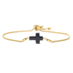 Natural crystal stone cross square stainless steel chain slide bracelet