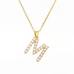 Elegant pearl bead cross evil eye pendant gold plated copper necklace