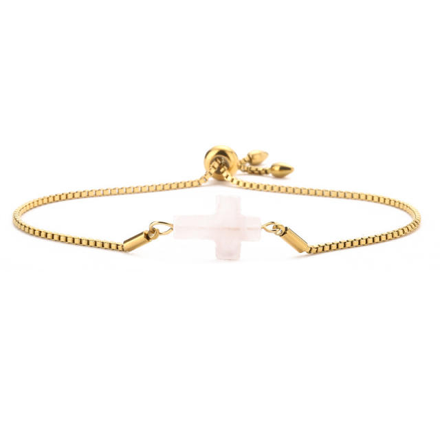 Natural crystal stone cross square stainless steel chain slide bracelet
