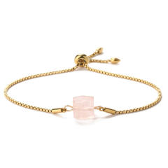 Natural crystal stone cross square stainless steel chain slide bracelet