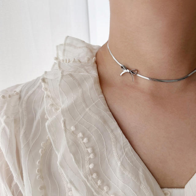 Summer sweet bow stainless steel choker necklace