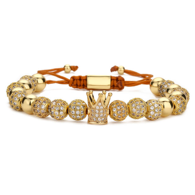 8mm Diamond ball bead gold plated copper bracelet for men