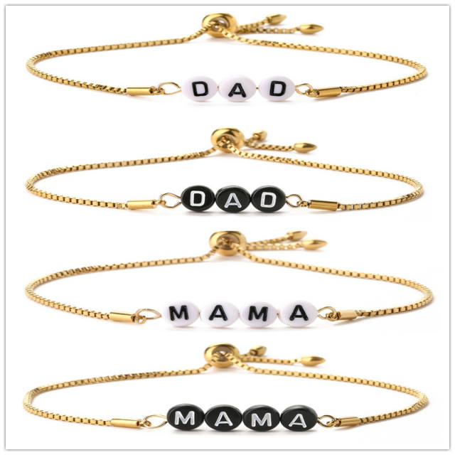 DAD MAMA LOVE Letter stainless steel box chain slide bracelet
