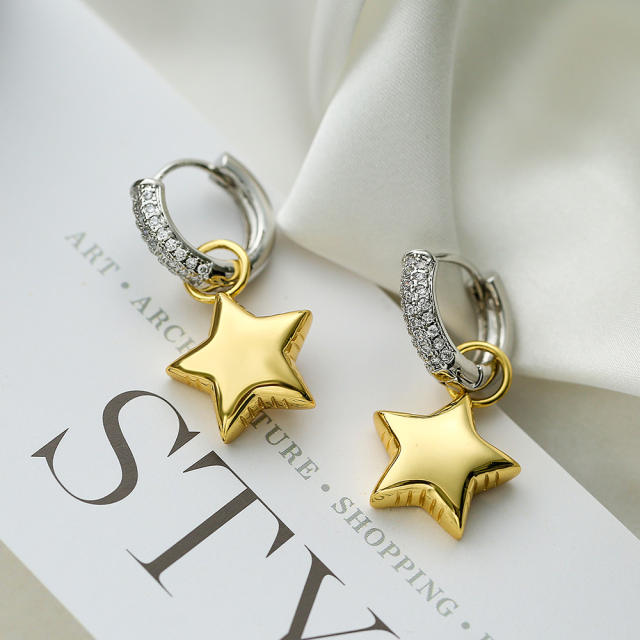 Luxury two tone heart star gold plated copper huggie earrings