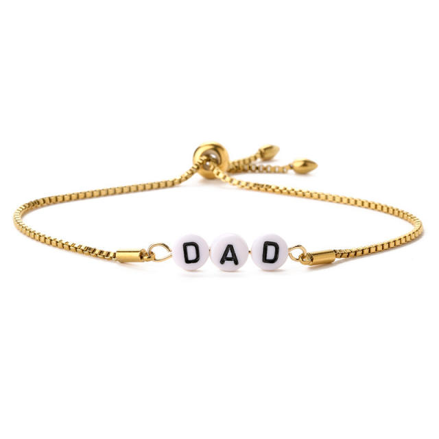 DAD MAMA LOVE Letter stainless steel box chain slide bracelet