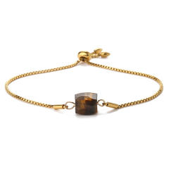 Natural crystal stone cross square stainless steel chain slide bracelet