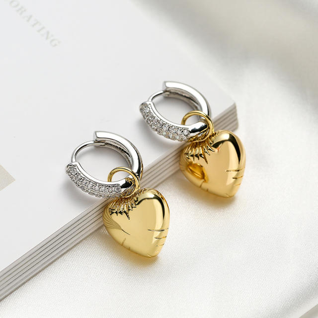 Luxury two tone heart star gold plated copper huggie earrings