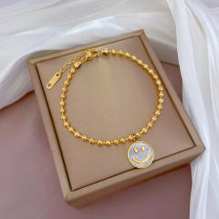 Korean fashion sweet smile face clover easy match stainless steel bracelet