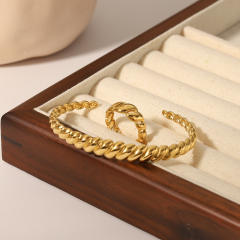 18K chunky stainless steel rings cuffs set bangles
