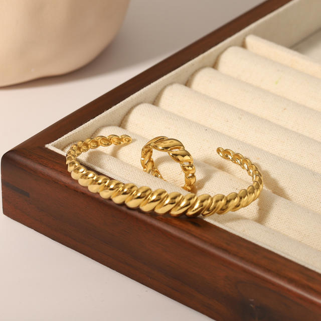 18K chunky stainless steel rings cuffs set bangles
