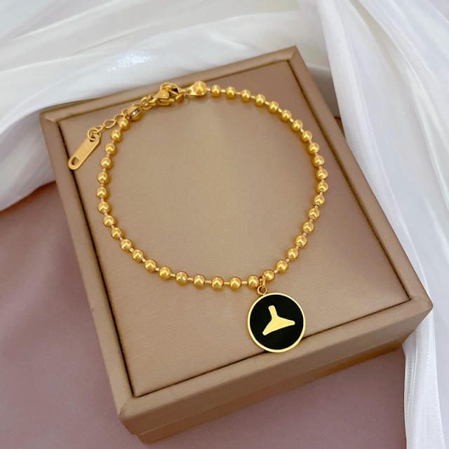 Korean fashion sweet smile face clover easy match stainless steel bracelet