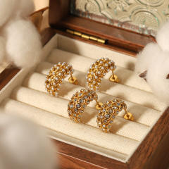18K pave setting pearl cubic zircon stainless steel studs earrings