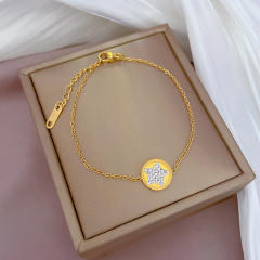 Korean fashion sweet smile face clover easy match stainless steel bracelet