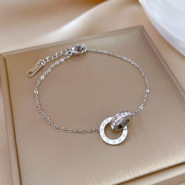 Korean fashion sweet smile face clover easy match stainless steel bracelet