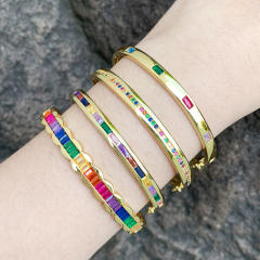 Luxury gold plated copper rainbow cz bangle bracelet