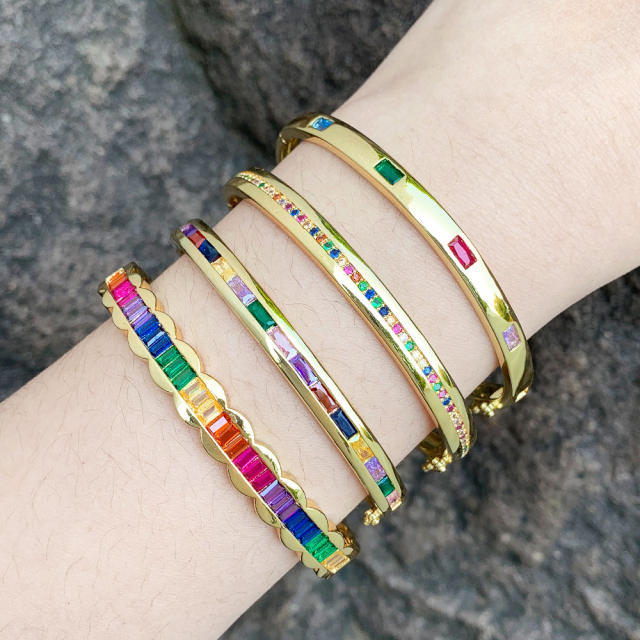 Luxury gold plated copper rainbow cz bangle bracelet