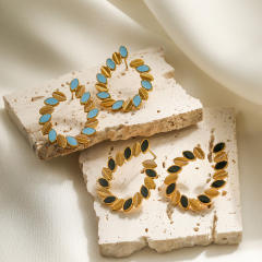 Occident fashion color enamel leaf geometric stainless steel earrings