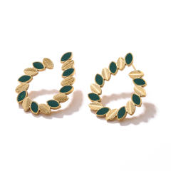 Occident fashion color enamel leaf geometric stainless steel earrings