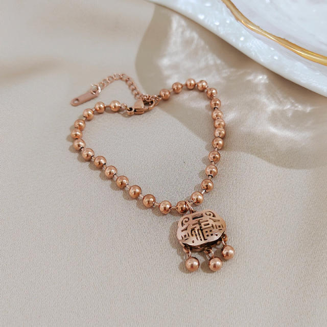 Korean fashion sweet smile face clover easy match stainless steel bracelet