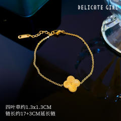 Korean fashion sweet smile face clover easy match stainless steel bracelet