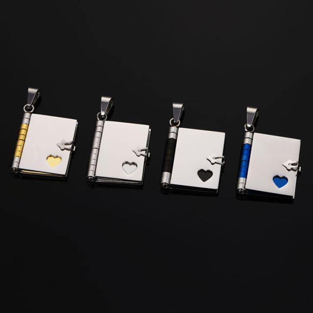 Hot sale love letter notebook stainless steel couple necklace pendant(without chain)