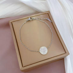 Korean fashion sweet smile face clover easy match stainless steel bracelet