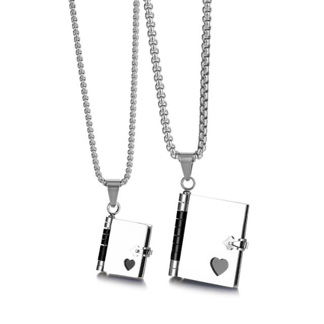 Hot sale love letter notebook stainless steel couple necklace pendant(without chain)