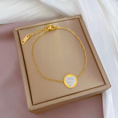 Korean fashion sweet smile face clover easy match stainless steel bracelet