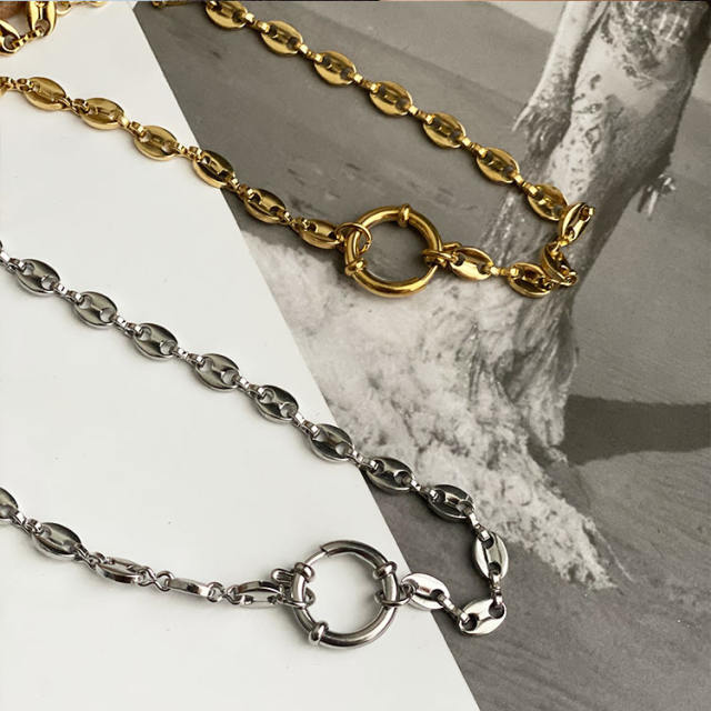 Personality coffee beans stainless steel chain necklace