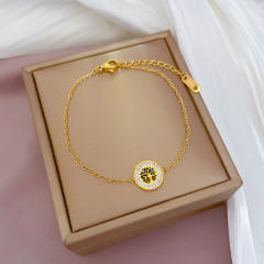 Korean fashion sweet smile face clover easy match stainless steel bracelet
