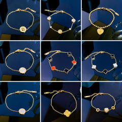 Korean fashion sweet smile face clover easy match stainless steel bracelet