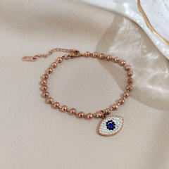 Korean fashion sweet smile face clover easy match stainless steel bracelet