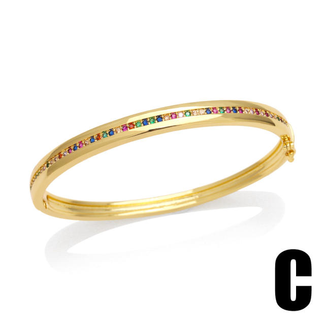 Luxury gold plated copper rainbow cz bangle bracelet