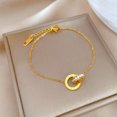 Korean fashion sweet smile face clover easy match stainless steel bracelet