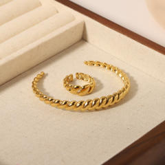 18K chunky stainless steel rings cuffs set bangles