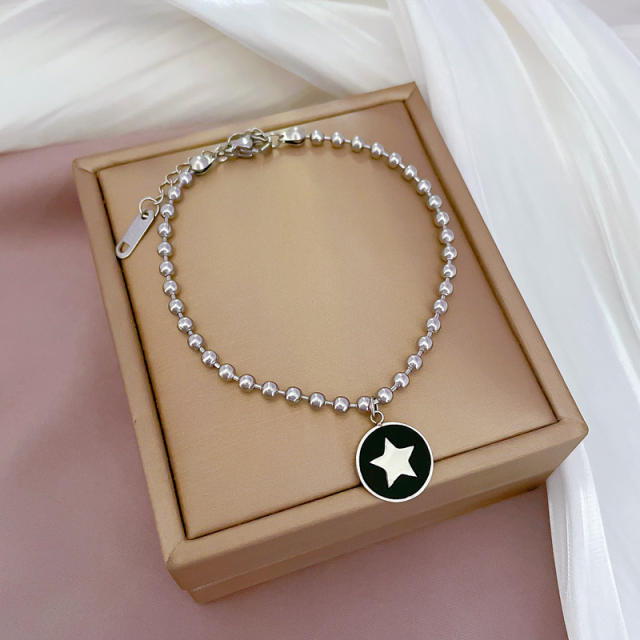 Korean fashion sweet smile face clover easy match stainless steel bracelet