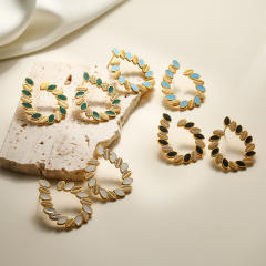 Occident fashion color enamel leaf geometric stainless steel earrings