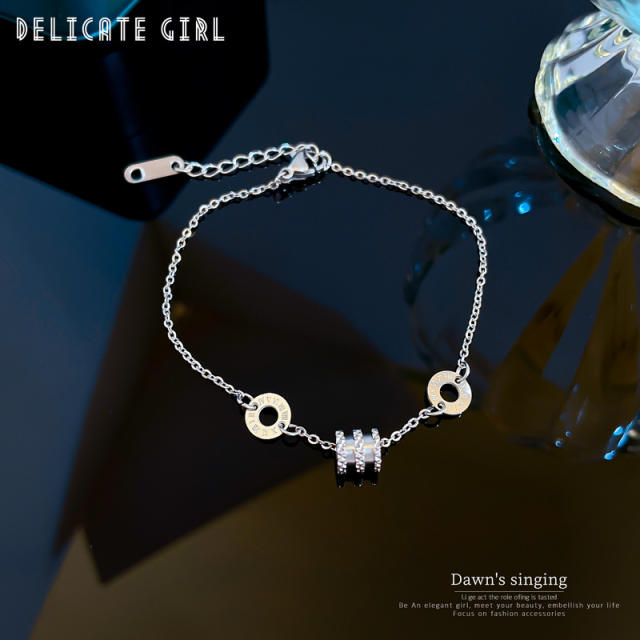 Korean fashion sweet smile face clover easy match stainless steel bracelet