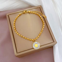 Korean fashion sweet smile face clover easy match stainless steel bracelet
