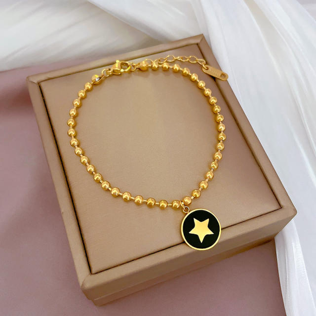Korean fashion sweet smile face clover easy match stainless steel bracelet