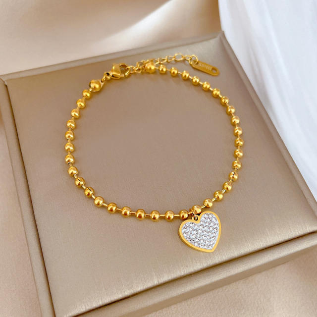 Korean fashion sweet smile face clover easy match stainless steel bracelet