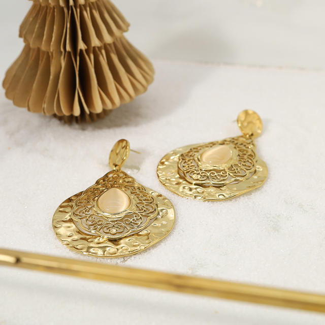 Vintage chunky drop shape stainless steel earrings