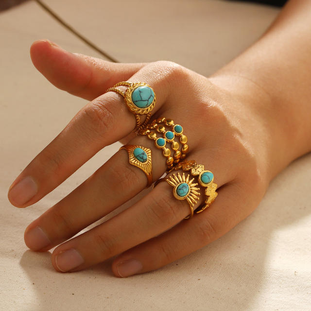 18K vintage turquoise stainless steel finger rings