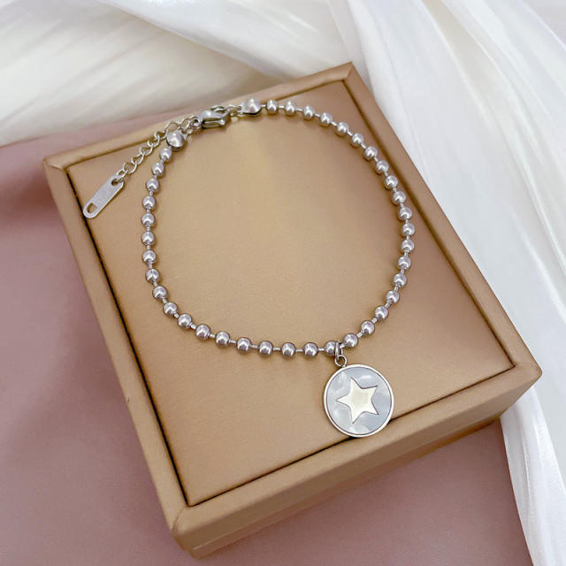 Korean fashion sweet smile face clover easy match stainless steel bracelet