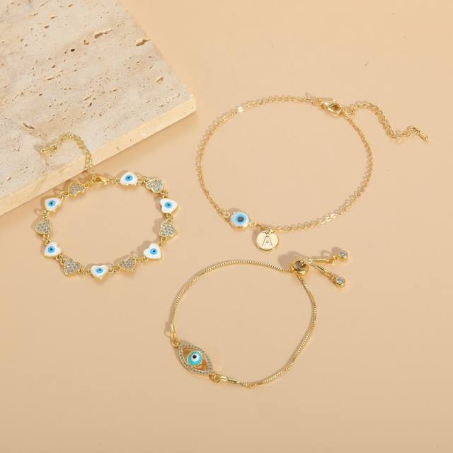 14K vintage evil eye gold plated copper bracelet