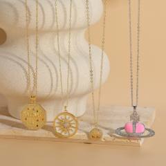 Dainty enamel coin pendant real gold plated copper necklace