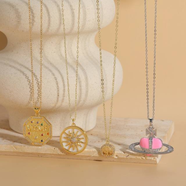 Dainty enamel coin pendant real gold plated copper necklace