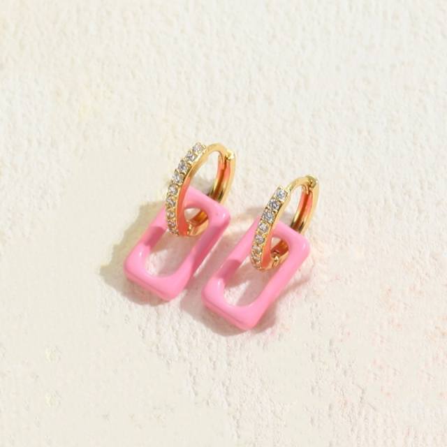 Summer colorful geometric acrylic gold plated copper huggie earrings