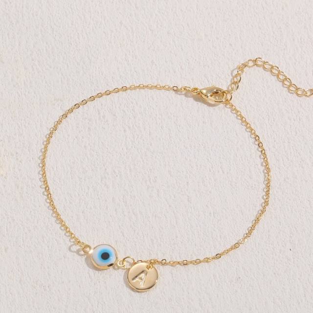 14K vintage evil eye gold plated copper bracelet