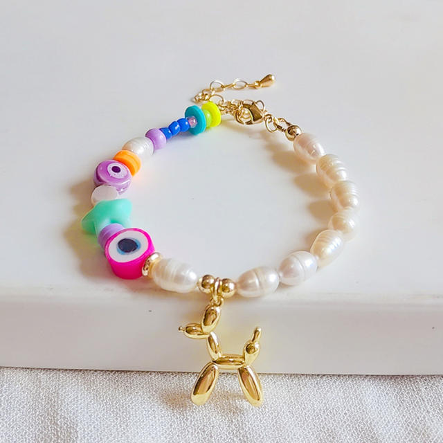 Summer funny balloon puppy charm water pearl bead bracelet